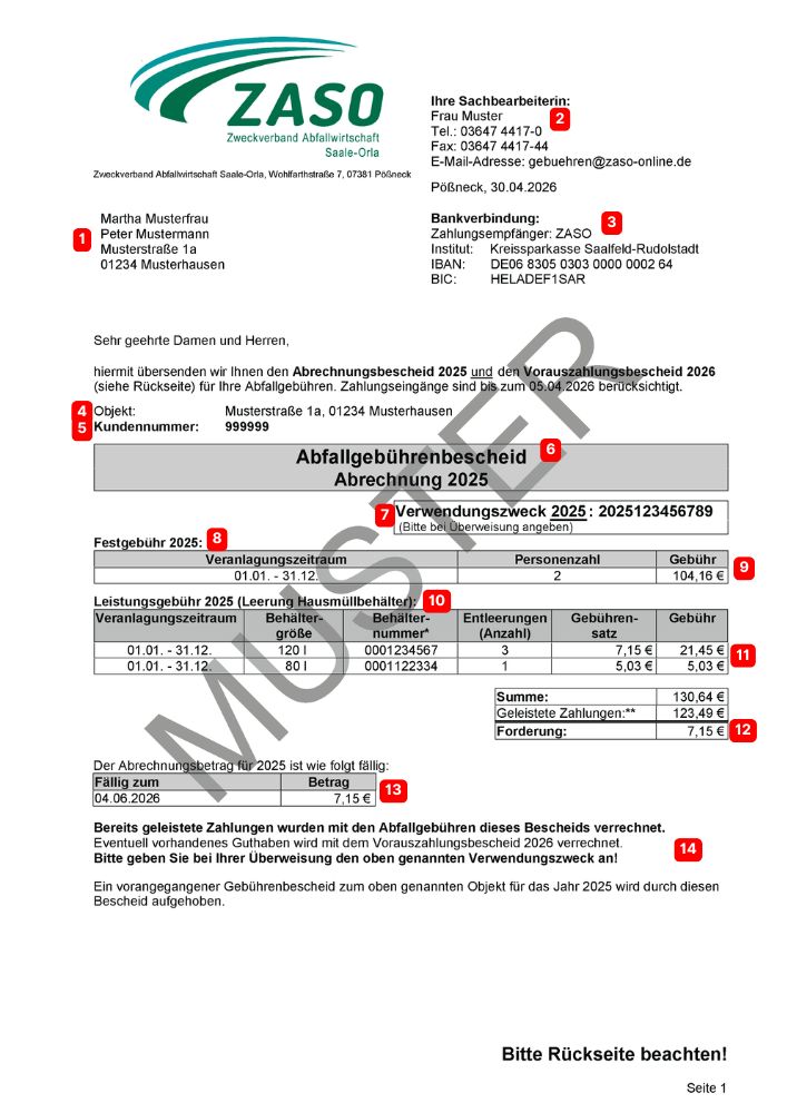 Muster Kombibescheid 2024 Seite 1 mit Markierung